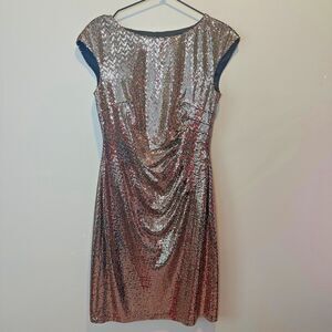 Nwt Anne Klein Gold Metallic Cap Sleeve Ruched Cocktail Dress Womens Size 4